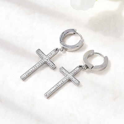 Cross 304 Stainless Steel Polymer Clay Rhinestones Hoop Earrings EJEW-G453-11P-02-1