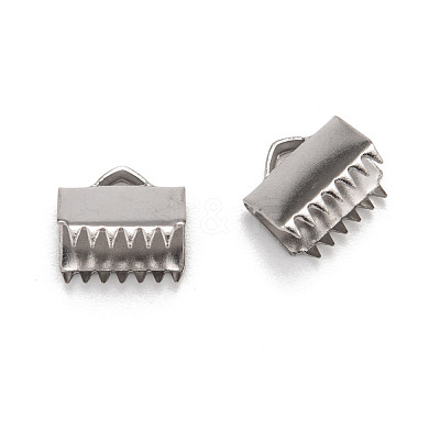 Tarnish Resistant 304 Stainless Steel Ribbon Crimp Ends X-STAS-Q187-01-1