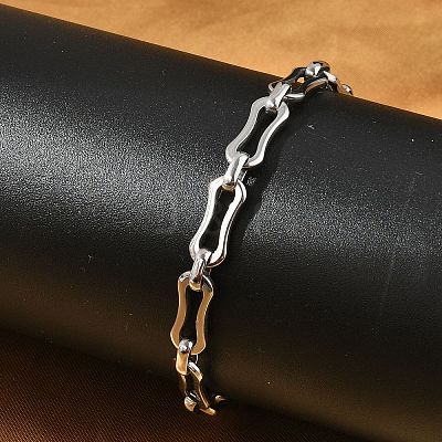304 Stainless Steel Rectangle Link Chains Bracelets for Men & Women BJEW-D042-44P-1