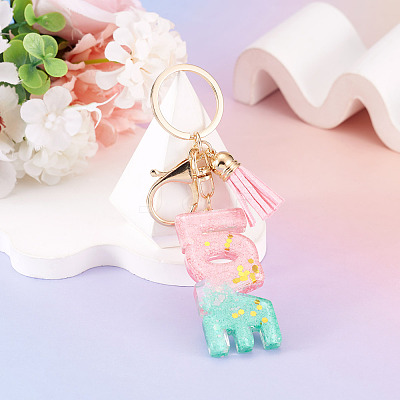 Alloy & Resin Tassel Keychainss AJEW-TADJ0001-20G-11-1