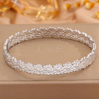 304 Stainless Steel Lotus Flower Hinged Cuff Bangles for Women WGFB475-02-1
