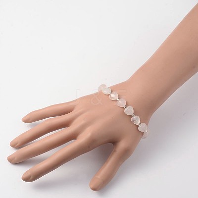 Heart Rose Quartz Stretch Bracelets BJEW-JB02066-03-1