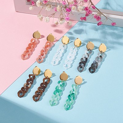 Chunky Acrylic Curb Chain Long Dangle Stud Earrings for Women EJEW-JE04771-1