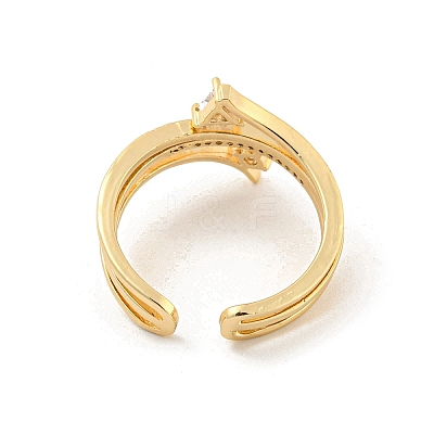 Triangle & Flat Round Brass Micro Pave Clear Cubic Zirconia Open Cuff Rings RJEW-G309-28G-1