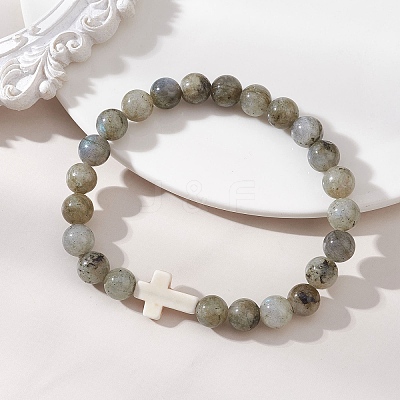 Natural Labradorite & Synthetic Turquoise Beaded Bracelets BJEW-JB13570-1