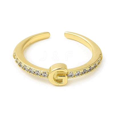 Clear Cubic Zirconia Initial Letter Open Cuff Ring RJEW-H120-09G-G-1
