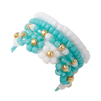 4Pcs 4 Style Glass Seed Beaded Stretch Finger Rings RJEW-JR00661-01-1