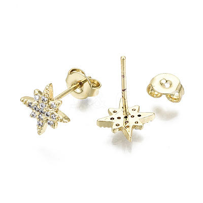 Brass Micro Pave Clear Cubic Zirconia Stud Earrings EJEW-T046-28G-NF-1