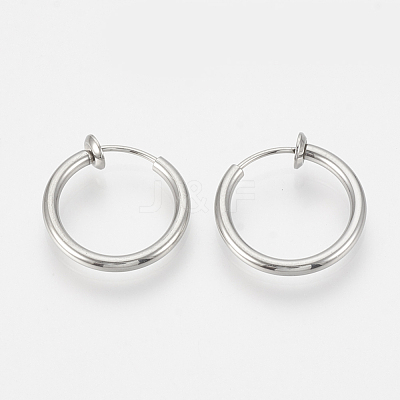 Tarnish Resistant 201 Stainless Steel Retractable Clip-on Hoop Earrings STAS-S100-02-1