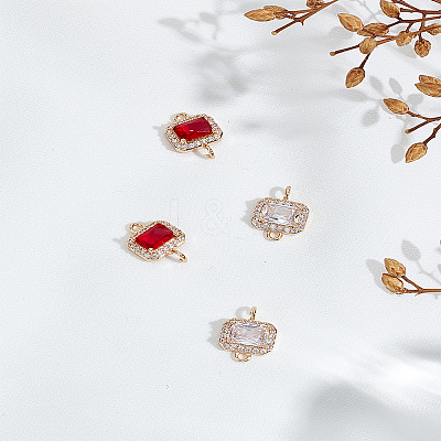 4Pcs 2 Colors Brass Cubic Zirconia Connector Charms FIND-LP0007-95-1