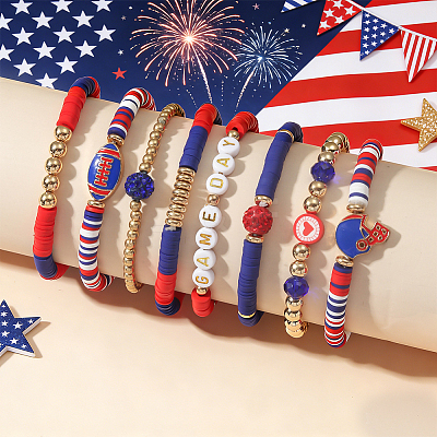 8Pcs 1Bag Rugby Polymer Clay Heishi & CCB Plastic Beaded Stretch Bracelets Set BJEW-PA0001-12A-1