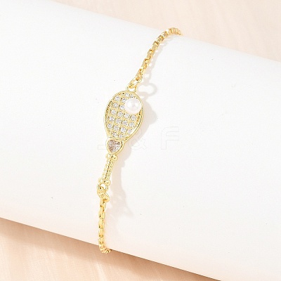 Brass Micro Pave Clear Cubic Zirconia Link Bracelets for Women KK-CBA68DA-01-1