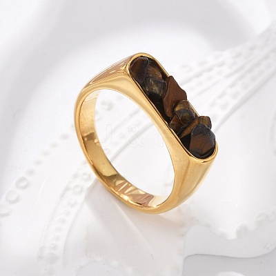 Rectangle Natural Tiger Eye Chips Finger Rings RJEW-D303-02G-01-1