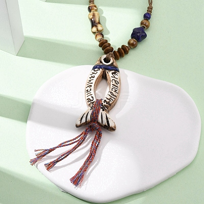 Ceramic Fish Pendant Adjustable Waxed Cord Necklaces for Women NJEW-B146-06-1
