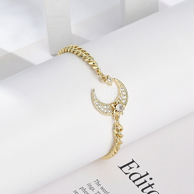 Brass Micro Pave Clear Cubic Zirconia Charm Bracelets BJEW-M050-01G-02-1