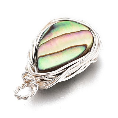 Natural Abalone Shell/Paua Shell Pendants PALLOY-JF00477-02-1