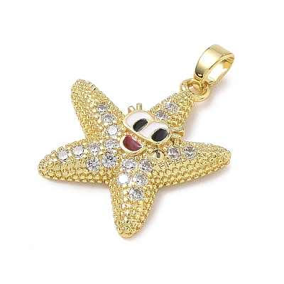 Brass Enamel & Clear Cubic Zirconia Pendants KK-G603-01G-03-1
