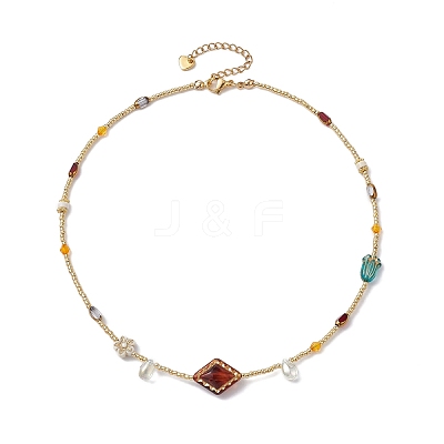Glass Seed & Acrylic Beaded Necklaces NJEW-JN04469-1