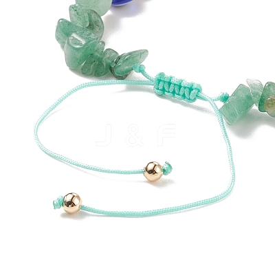Natural Green Aventurine Chips & Resin Evil Eye Braided Bead Bracelet BJEW-JB08495-07-1