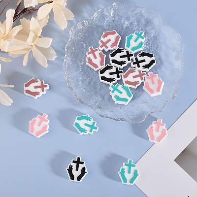 16Pcs 4 Colors Hand with Cross Silicone Beads SIL-GL0001-07-1