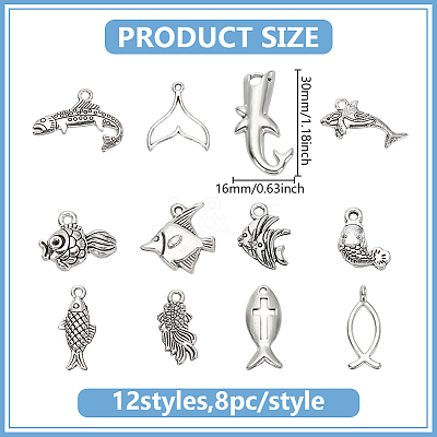 96Pcs 12 Styles Tibetan Style Zinc Alloy Pendants TIBEP-ME0001-15-1