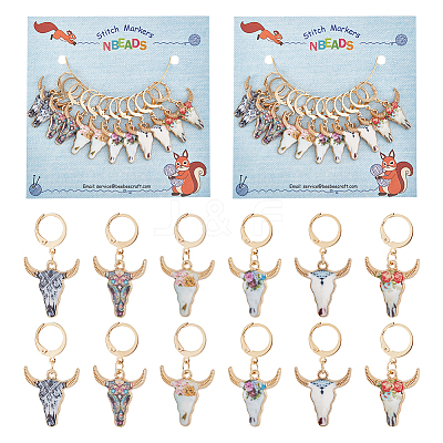 Alloy Enamel Ox-Head Pendant Locking Stitch Markers HJEW-AB00056-1