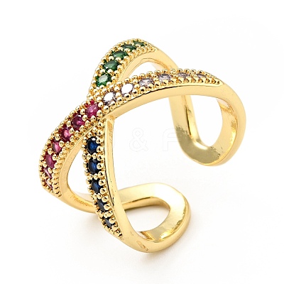 Cubic Zirconia Criss Cross Open Cuff Ring RJEW-E046-23G-01-1