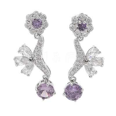Brass Pave Cubic Zirconia Flower Stud Earrings for Women EJEW-I304-23P-07-1