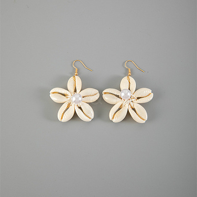Flower Alloy Natural Shell Dangle Earrings FS-WGFCFD0-01-1