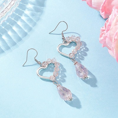 Heart with Teardrop Electroplate Glass Dangle Earrings for Women EJEW-JE06803-01-1