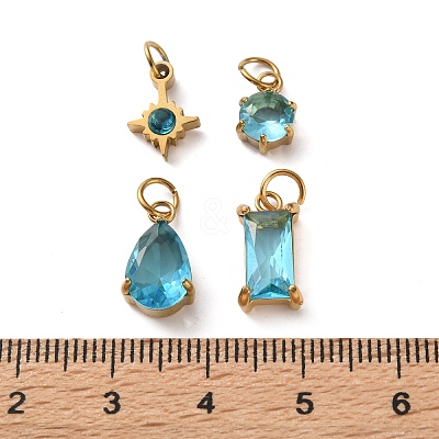4Pcs 4 Styles 304 Stainless Steel & Glass Pendants GL-CBAC8BB-01G-03-1