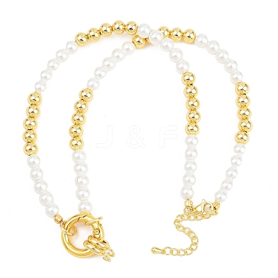 Brass & ABS Plastic Imitation Pearl Round Beaded Necklace Making KK-Z158-07G-01-1