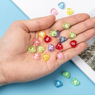 Transparent Acrylic Heart Horizontal Hole Letter Beads TACR-Q101-01-1