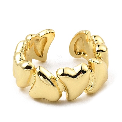 Rack Plating Brass Heart Open Cuff Rings for Women RJEW-G294-05G-1