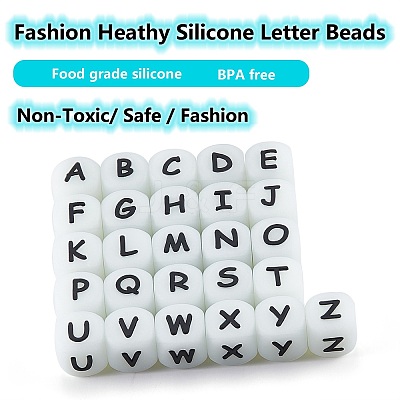 20Pcs Luminous Cube Letter Silicone Beads 12x12x12mm Square Dice Alphabet Beads with 2mm Hole Spacer Loose Letter Beads for Bracelet Necklace Jewelry Making JX437S-1