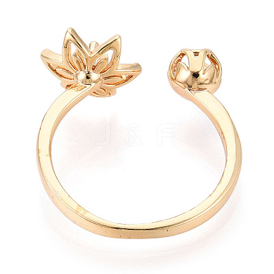Lotus Flower Brass Micro Pave Clear Cubic Zirconia Cup Peg Ring Settings KK-T076-19G-1