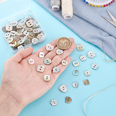 90Pcs 9 Styles 2-Hole Natural Shell Buttons BUTT-PH0001-49-1