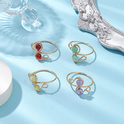 Round Natural Gemstone Finger Ring RJEW-TA00130-1