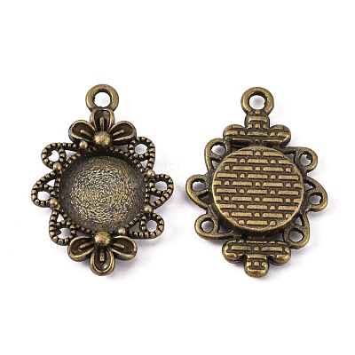 Vintage Tibetan Style Alloy Flower Pendant Cabochon Bezel Settings TIBEP-M018-131AB-NF-1