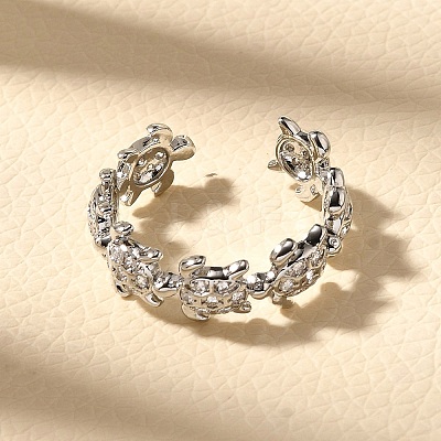 Brass Micro Pave Clear Cubic Zirconia Cuff Rings for Women RJEW-Q008-13P-1