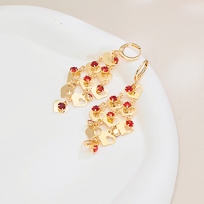 Brass Heart Tassel Hoop Earrings IA3670-1