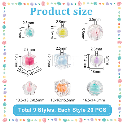 180pcs 9 styles Transparent Acrylic Beads OACR-PH0004-30-1