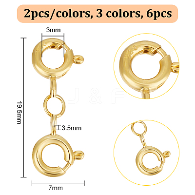 6Pcs 3 Colors 925 Sterling Silver Spring Ring Clasps STER-GO0001-15-1