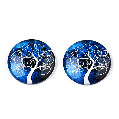 Half Round/Dome Tree Pattern Glass Flatback Cabochons for DIY Projects GGLA-Q037-25mm-M28-10-1