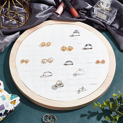 92-Slot Wooden Ring Jewelry Display Round Tray EDIS-WH0030-20A-1