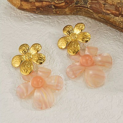304 Stainless Steel Acrylic Dangle Stud Earrings EJEW-Z106-01G-1