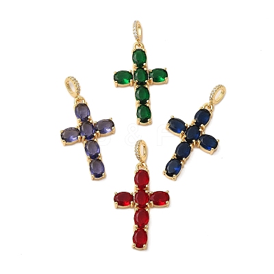 Rack Plating Brass Micro Pave Cubic Zirconia Pendants KK-P279-29G-1