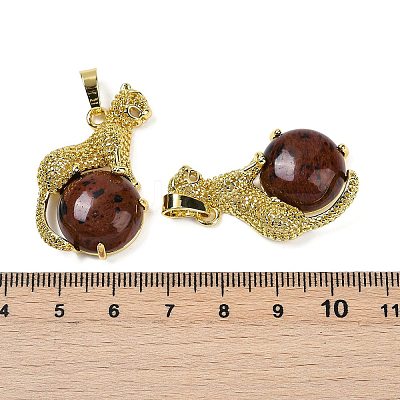 Gemstone Ball with Leopard Shape Brass Pendants KK-F887-04G-1