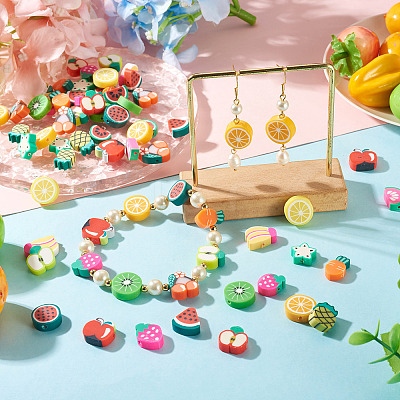 64Pcs 16 Styles Fruit & Vegetable Theme Handmade Polymer Clay Beads CLAY-TADJ0001-11-1