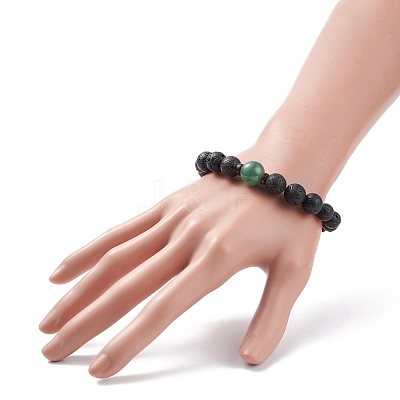 Natural Lava Rock & Coconut Stretch Bracelet with Gemstone Beads BJEW-JB08220-1